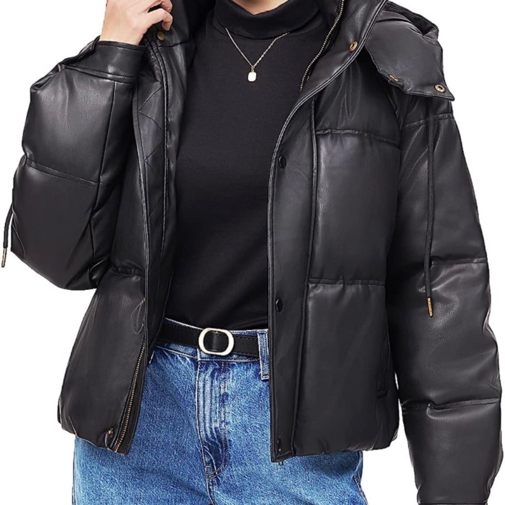 Faux leather puffer jacket